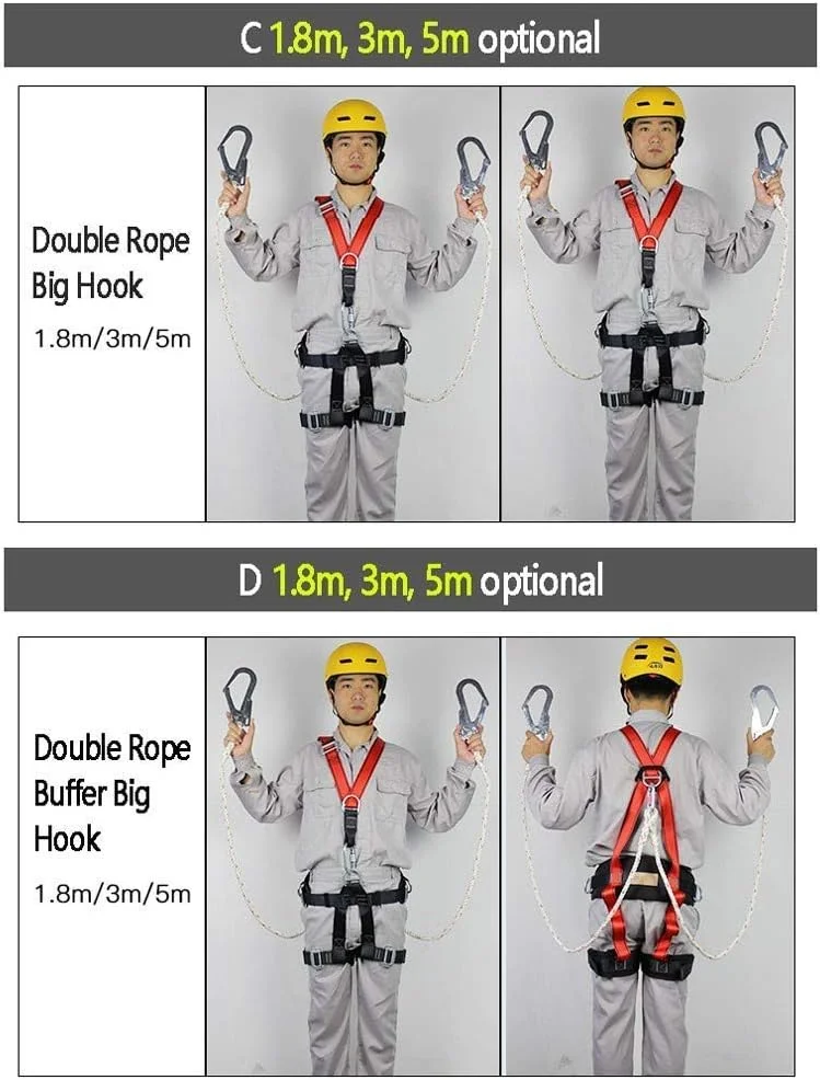 هارنس ایمنی، محافظت در برابر سقوط، هارنس صخره نوردی، کمربند کامل بدن برای برقکار، ساخت و ساز، نگهداری به همراه طناب محافظت در برابر سقوط با قلاب LEOWE (رنگ: D، سایز: 1.8 متر)