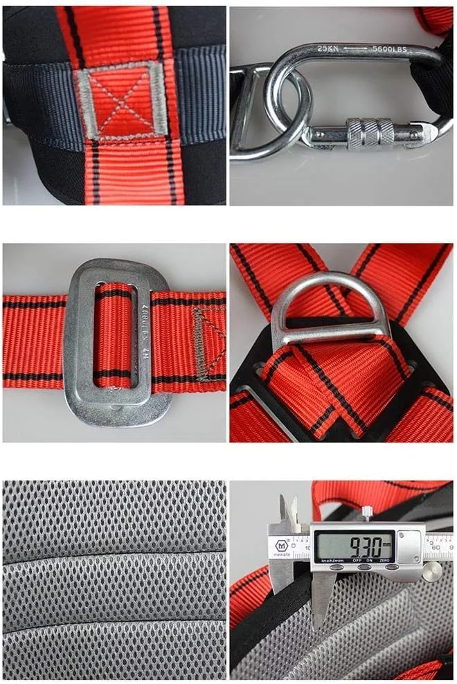 هارنس ایمنی، محافظت در برابر سقوط، هارنس صخره نوردی، کمربند کامل بدن برای برقکار، ساخت و ساز، نگهداری به همراه طناب محافظت در برابر سقوط با قلاب LEOWE (رنگ: D، سایز: 1.8 متر)