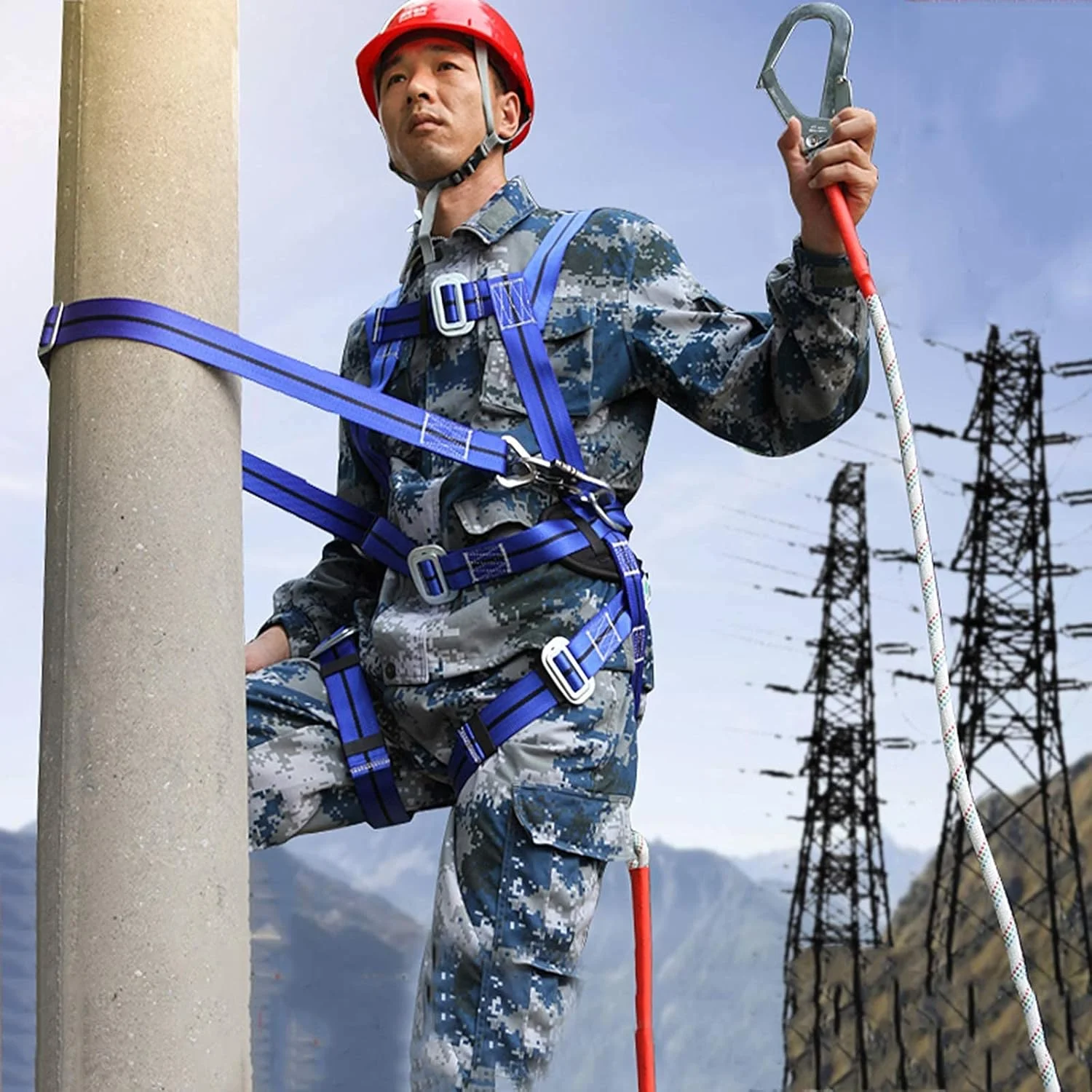 هارنس ایمنی ضد سقوط کمربند صندلی تمام بدن طناب قلاب قابل تنظیم برای کارگر برج و بالابر هوایی