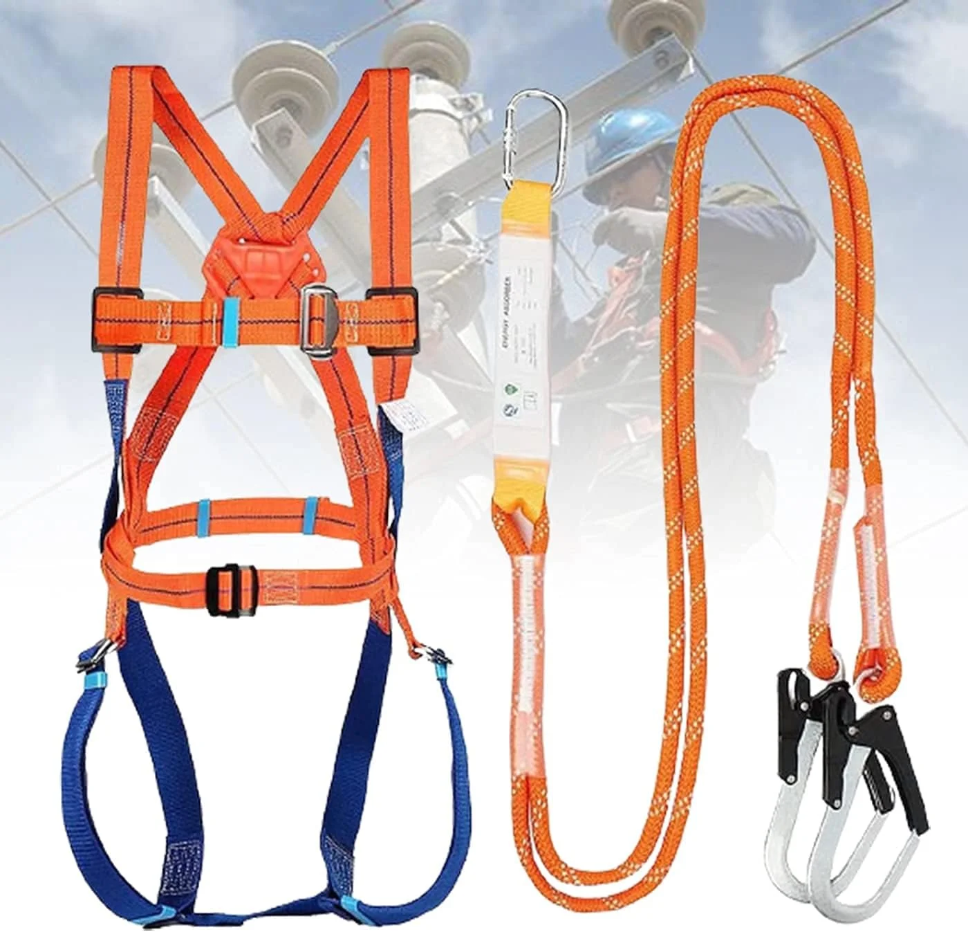 هارنس ایمنی محافظت در برابر سقوط، هارنس ایمنی تمام بدن با کمربند قابل تنظیم با قلاب تجهیزات ضد سقوط برای کار در فضای باز و هوانوردی