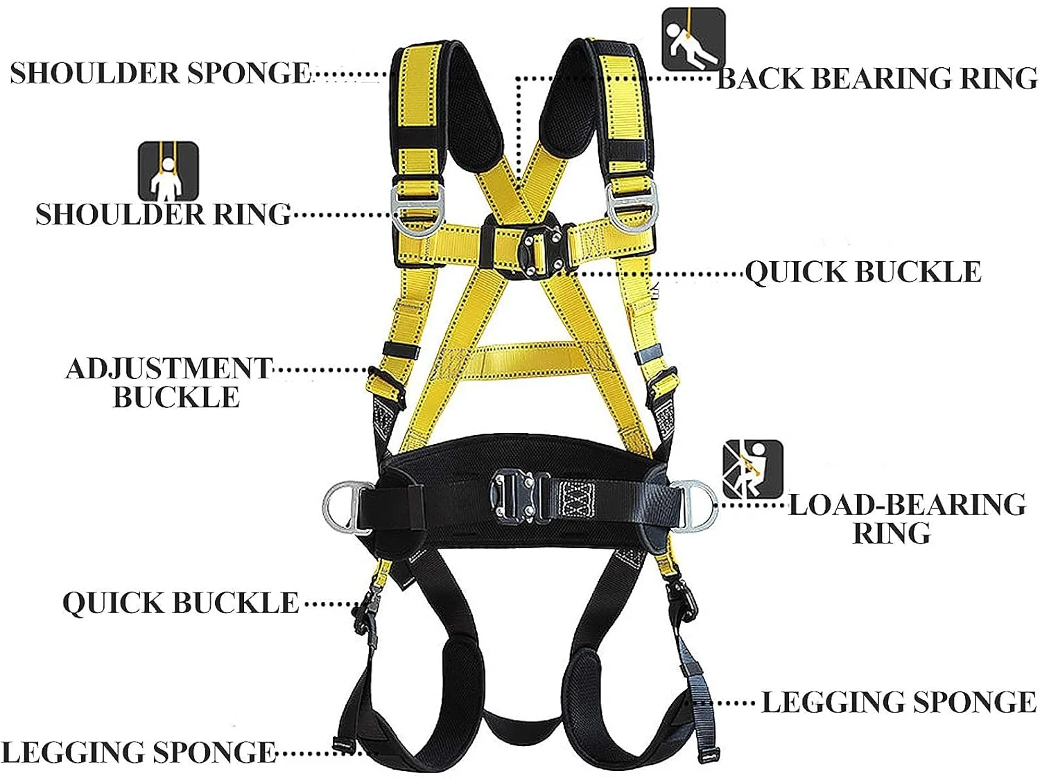 تجهیزات ضد سقوط، کیت مهار ایمنی ضد سقوط طناب ایمنی سنگین، خط کمربند مهار با 2 قلاب بزرگ بست