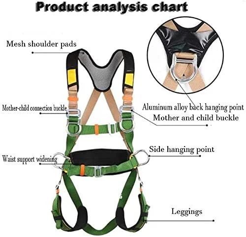 کیت مهار ایمنی، مهار ایمنی محافظت در برابر سقوط، مهار ایمنی تمام بدن ضد سقوط، کمربند قابل تنظیم با قلاب و طناب برای کار در ارتفاع