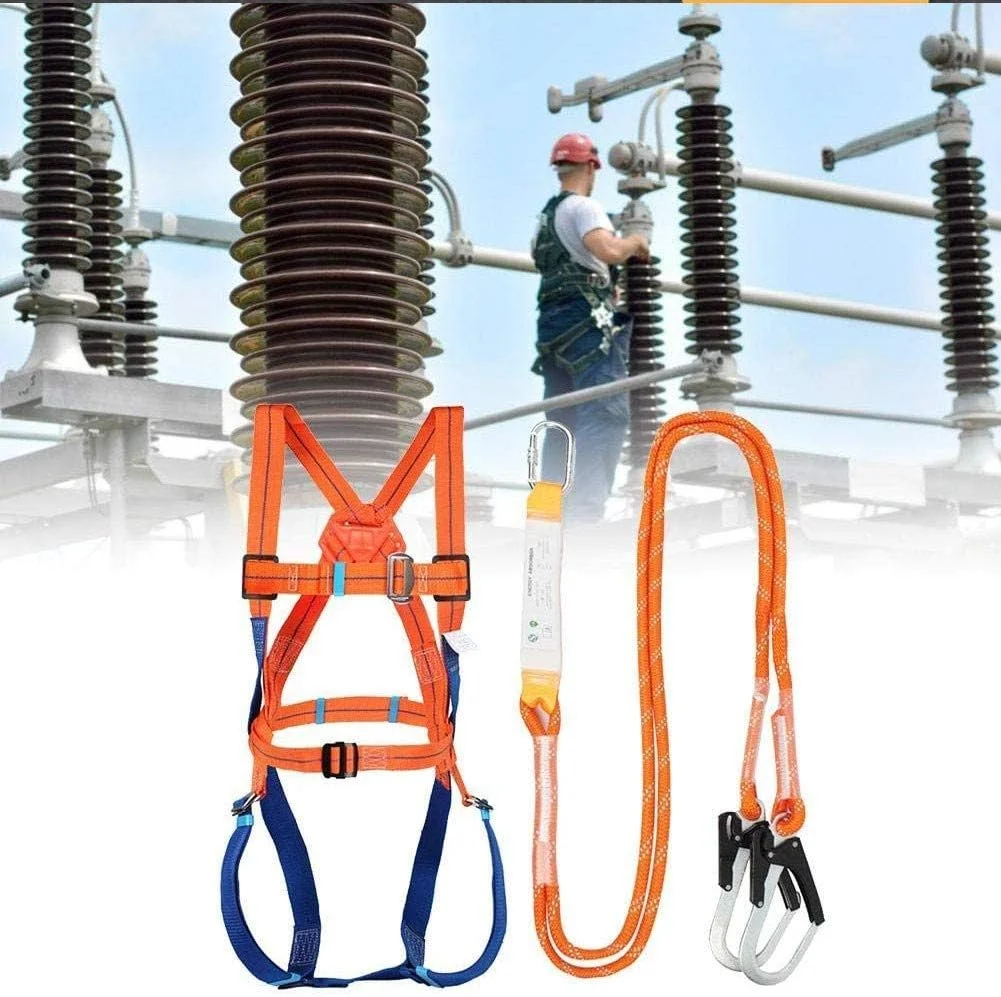 کیت کمربند ایمنی DJGvgtf، کمربند قابل تنظیم محافظت از سقوط کار در ارتفاع بدن کامل با قلاب، کمربند ایمنی بدن کامل قابل تنظیم با قلاب