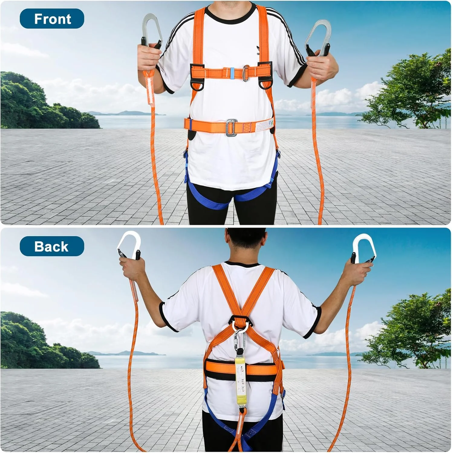 کیت مهار ایمنی Btstil با طناب، مهار ایمنی حفاظت در برابر سقوط، کمربند ایمنی پنج نقطه ای برای عملیات در ارتفاع با قلاب بزرگ دوبل و بافر طناب ایمنی