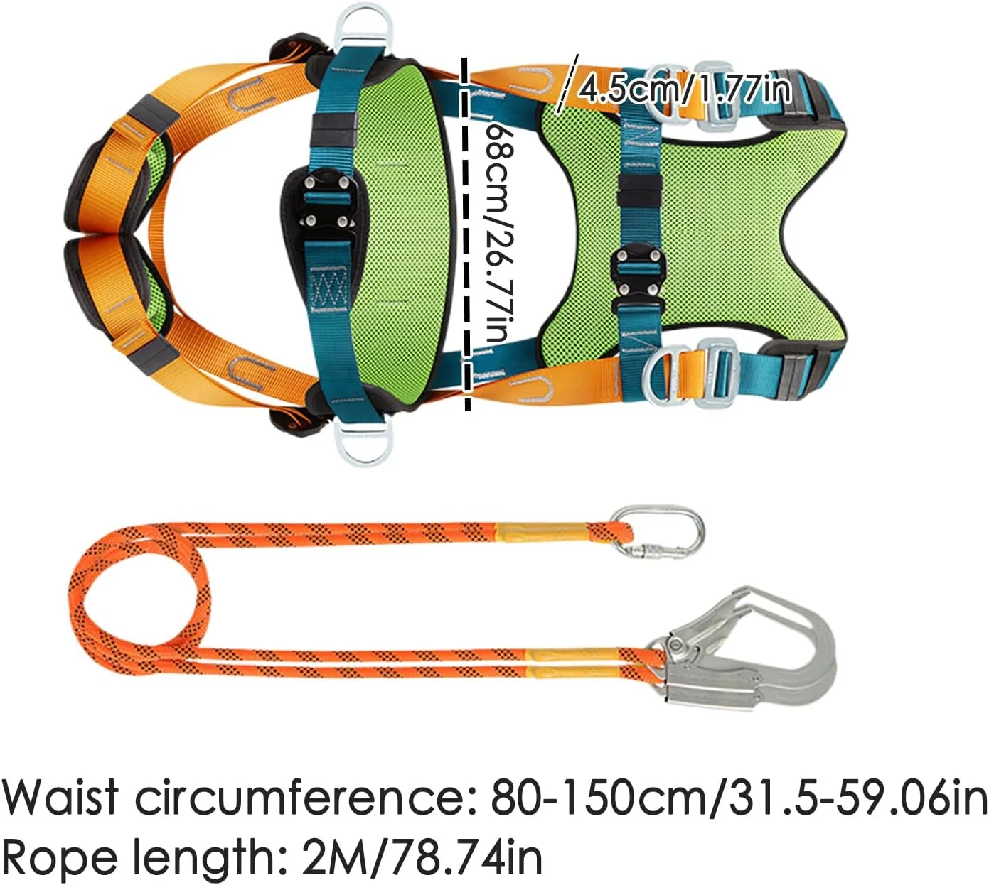 هارنس ایمنی برای ساخت و ساز - کمربند ایمنی هارنس سقفی - بند ایمنی جاذب ضربه، کمربند پشتیبانی پد کمری راحت، تجهیزات فضای باز برای کوهنوردی، پیاده روی، کار در سقف