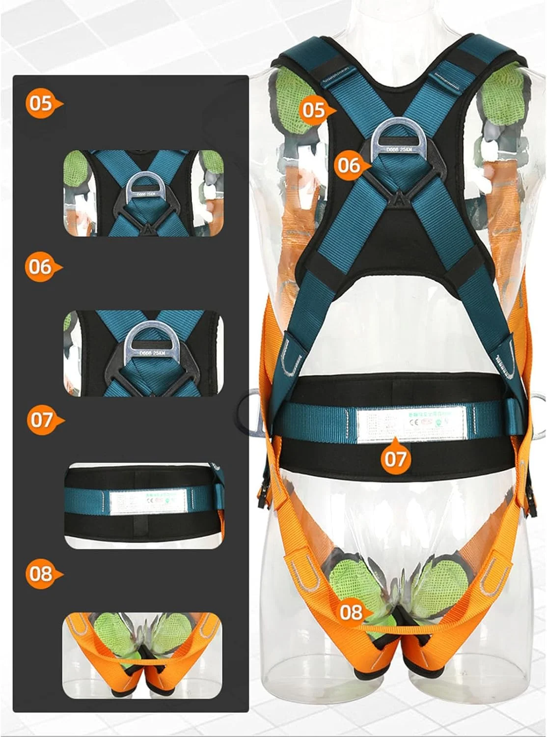 هارنس ایمنی برای ساخت و ساز - کمربند ایمنی هارنس سقفی - بند ایمنی جاذب ضربه، کمربند پشتیبانی پد کمری راحت، تجهیزات فضای باز برای کوهنوردی، پیاده روی، کار در سقف