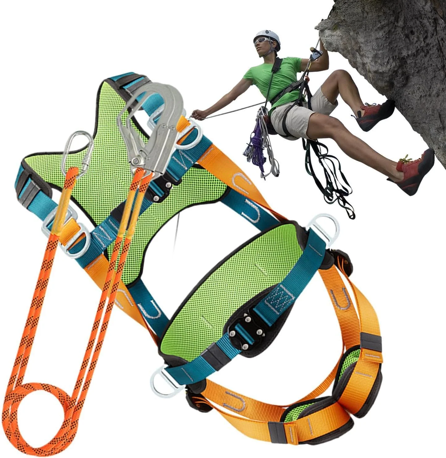 هارنس ایمنی ساختمانی kinrguiyuez - هارنس ایمنی تمام بدن | طناب بند جاذب شوک، کمربند پشتیبانی راحت اتصال سریع برای کار در ارتفاع، ورزش های فضای باز و کوهنوردی