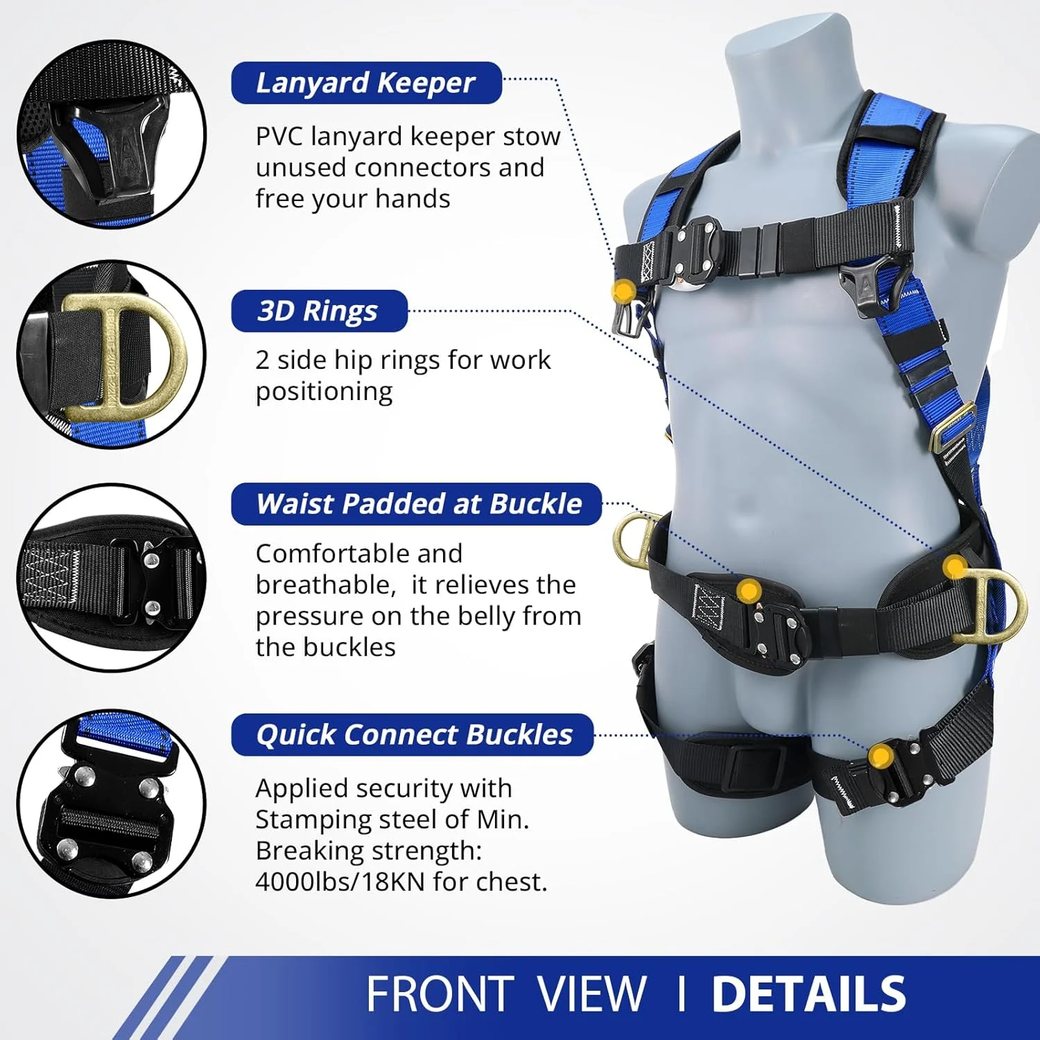 هارنس ایمنی TRSMIMA محافظت در برابر سقوط - کیت هارنس سقفی مردانه هارنس ساختمانی تمام بدن با طناب برای ارتقاء کار 4 سگک سریع هارنس ایمنی TRSMIMA محافظت در برابر سقوط - کیت هارنس سقفی مردانه هارنس ساختمانی تمام بدن با طناب برای ارتقاء کار 4 سگک سریع
