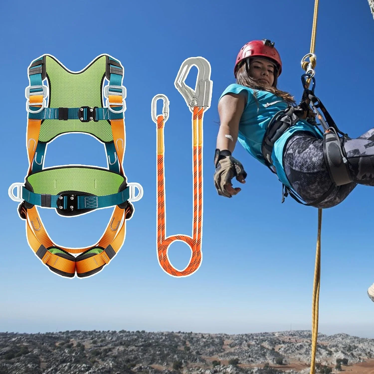 هارنس ایمنی ساختمانی kinrguiyuez - هارنس ایمنی تمام بدن | طناب بند جاذب شوک، کمربند پشتیبانی راحت اتصال سریع برای کار در ارتفاع، ورزش های فضای باز و کوهنوردی