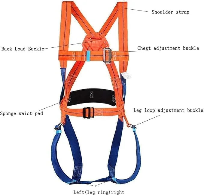 هارنس ایمنی تمام بدن - کمربند محافظت در برابر سقوط صنعتی قابل تنظیم با حلقه D، ظرفیت 140 کیلوگرم برای ساخت و ساز، سقف کاری، صعود به برج و ایمنی صنعتی