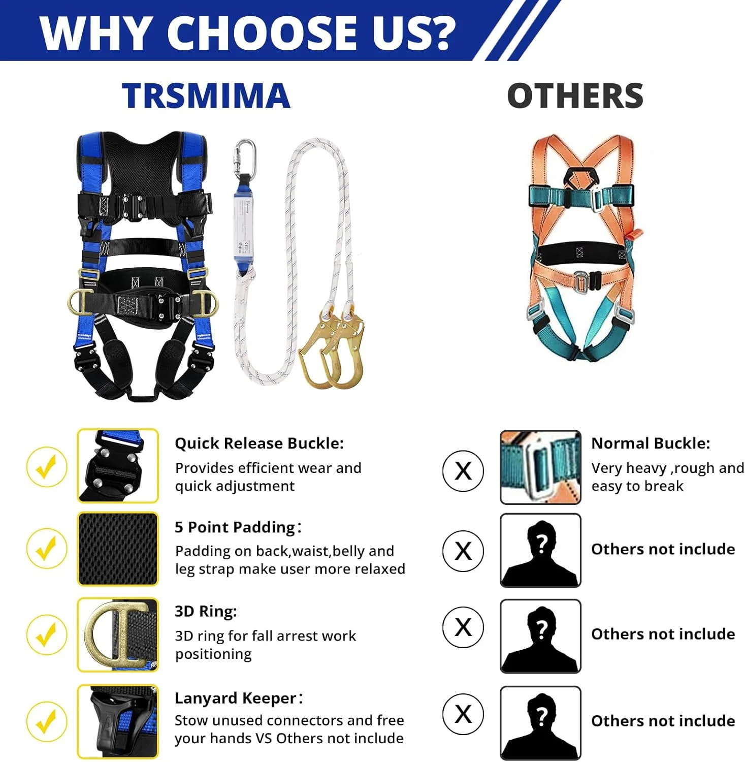 هارنس ایمنی TRSMIMA محافظت در برابر سقوط - کیت هارنس سقفی مردانه هارنس ساختمانی تمام بدن با طناب برای ارتقاء کار 4 سگک سریع هارنس ایمنی TRSMIMA محافظت در برابر سقوط - کیت هارنس سقفی مردانه هارنس ساختمانی تمام بدن با طناب برای ارتقاء کار 4 سگک سریع