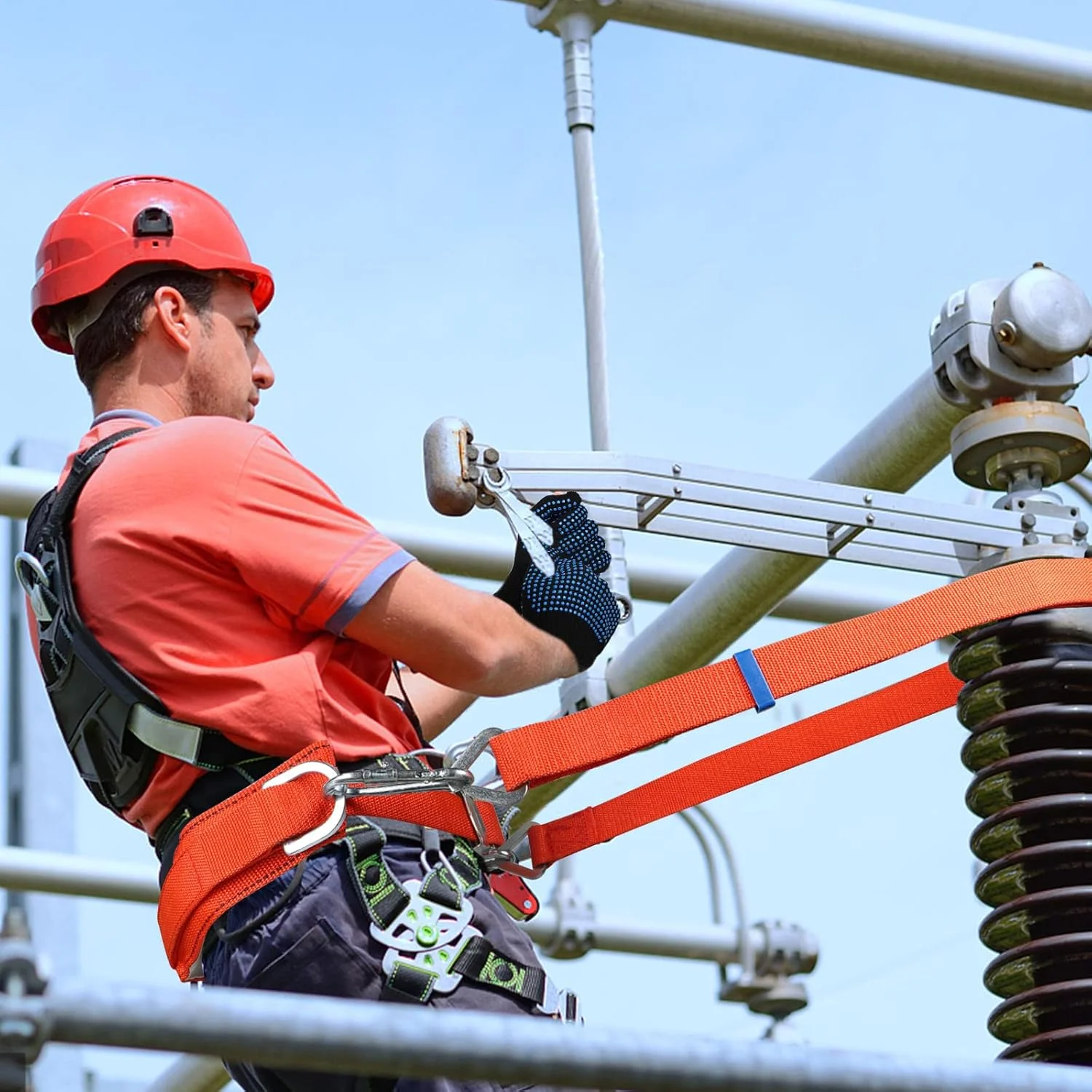 کمربند ایمنی TT TRSMIMA با طناب قابل تنظیم - هارنس کمربند صعود درخت - طناب ایمنی محافظت در برابر سقوط - طناب صعود درخت، هارنس ایمنی نردبان به همراه دستکش ورزشی