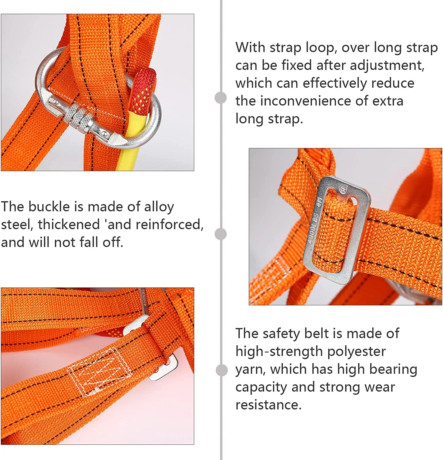 کیت مهار ایمنی Btstil، مهار ایمنی سقوط کامل بدن، مهار ایمنی محافظت در برابر سقوط از ارتفاع، کار هوایی، مهار نجات، کمربند قابل تنظیم با قلاب (سگک بزرگ 5 متر)