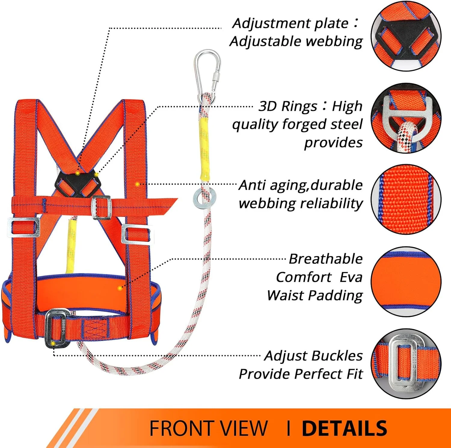 هارنس ایمنی TRSMIMA برای محافظت در برابر سقوط - کیت هارنس نیم تنه سقفی با طناب 6 فوتی و شانه های پد دار - مطابق با OSHA/ANSI
