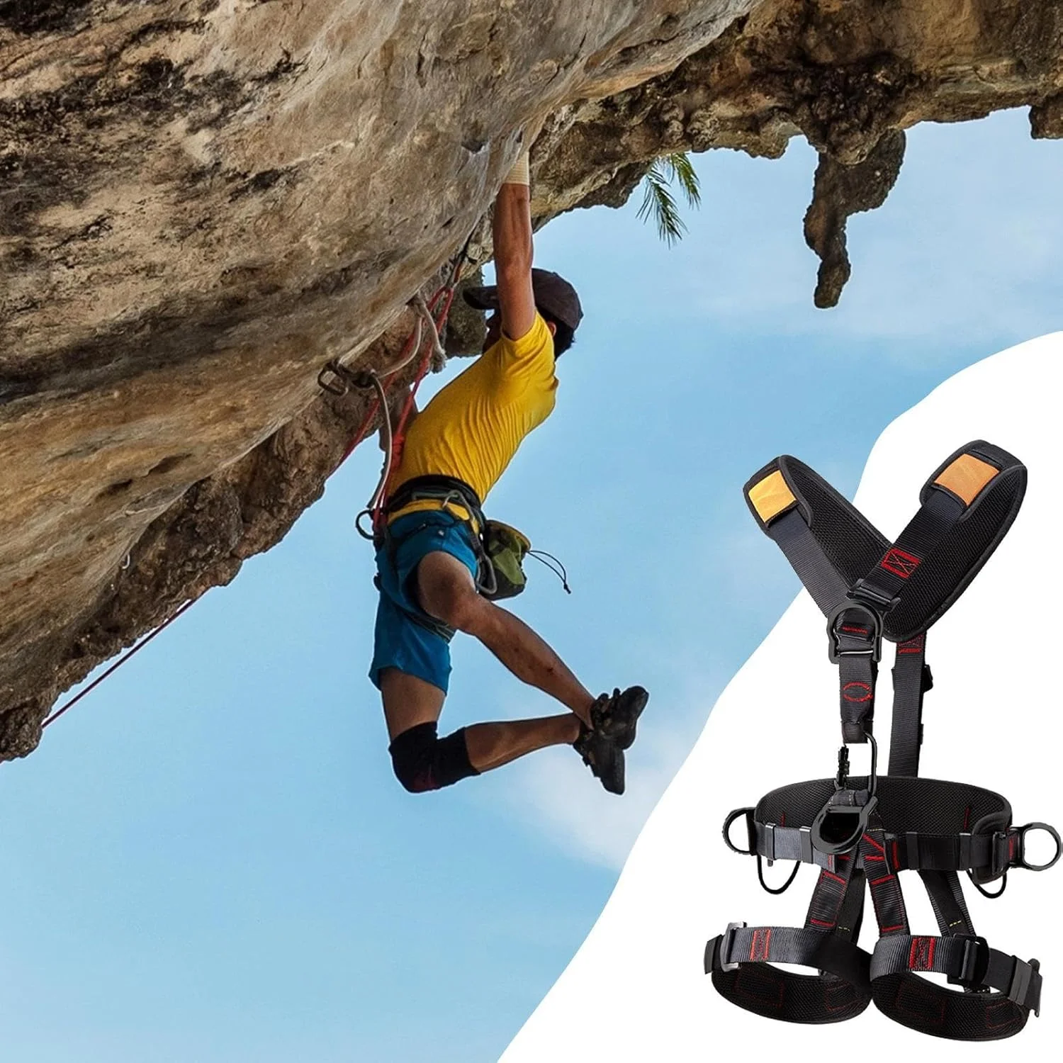 هارنس کامل بدن برای کار در ارتفاع - کمربند ایمنی پنج نقطه ای با سگک های قابل تنظیم | هارنس جداشدنی برای مردان، تجهیزات درخت نوردی، هارنس شکار
