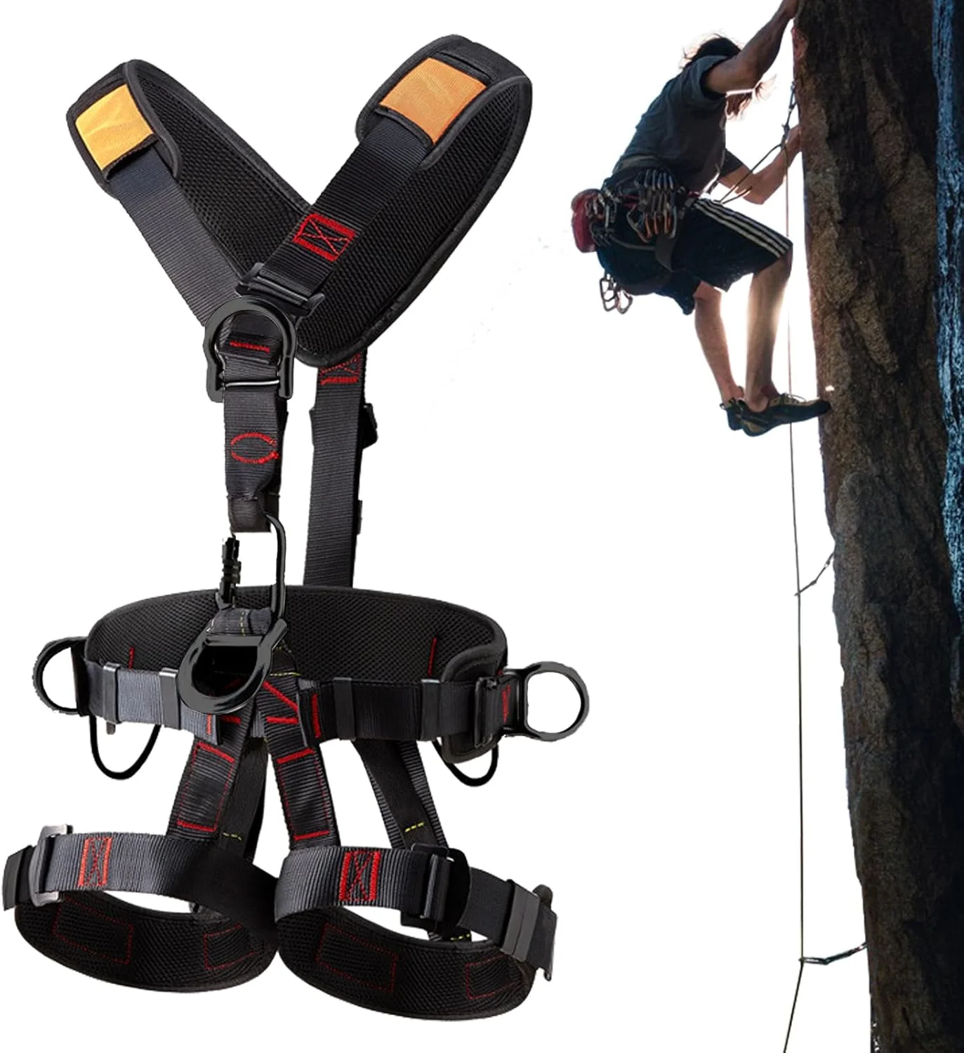 هارنس کامل بدن برای کار در ارتفاع - کمربند ایمنی پنج نقطه ای با سگک های قابل تنظیم | هارنس جداشدنی برای مردان، تجهیزات درخت نوردی، هارنس شکار