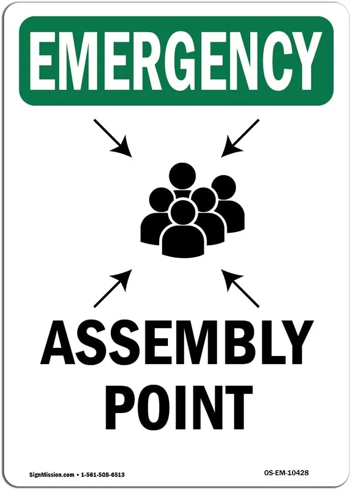 تابلو ایمنی اورژانس OSHA - محل تجمع با نماد | تابلوی آلومینیومی | از کسب و کار، سایت ساخت و ساز، انبار و فروشگاه خود محافظت کنید | ساخت آمریکا، آلومینیوم 14" X 10"