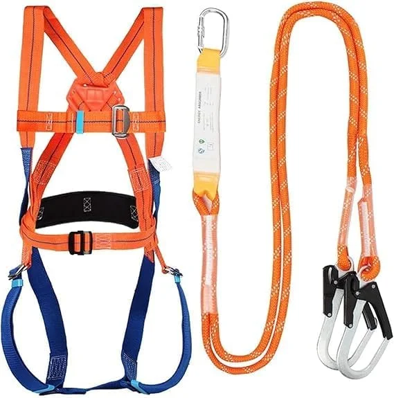 هارنس ایمنی تمام بدن محافظت در برابر سقوط - هارنس قابل تنظیم با حلقه D | کمربند ایمنی ضد سقوط صنعتی، ظرفیت 140 کیلوگرم برای ساخت و ساز، سقف سازی، صخره نوردی برج و استفاده صنعتی