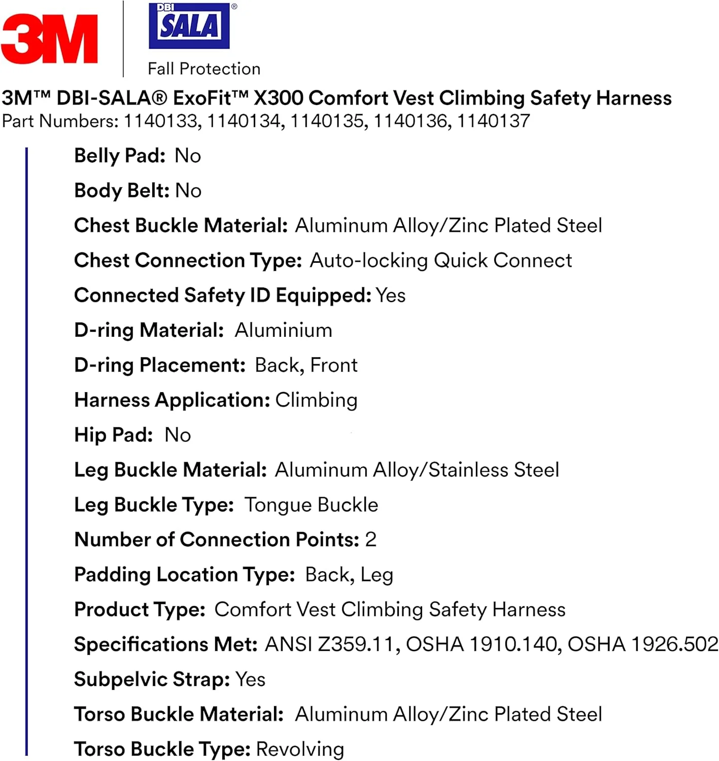 هارنس ایمنی صعود DBI-SALA ExoFit X300 مدل 3M 1140135، جلیقه راحت، محافظت در برابر سقوط، OSHA، ANSI، صنایع عمومی، حلقه D آلومینیومی در پشت و جلو، سگک زبانه ای پا، سایز بزرگ هارنس ایمنی صعود DBI-SALA ExoFit X300 مدل 3M 1140135، جلیقه راحت، محافظت در برابر سقوط، OSHA، ANSI، صنایع عمومی، حلقه D آلومینیومی در پشت و جلو، سگک زبانه ای پا، سایز بزرگ