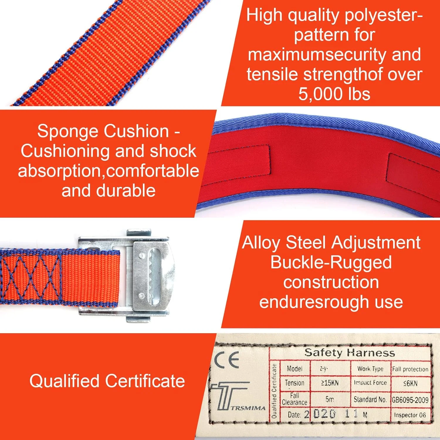کمربند ایمنی Trsmima با طناب قابل تنظیم و پد کمر به روز شده - کمربند هارنس برای صعود به درخت - کیت حفاظت در برابر سقوط برای صعود و ایمنی نردبان