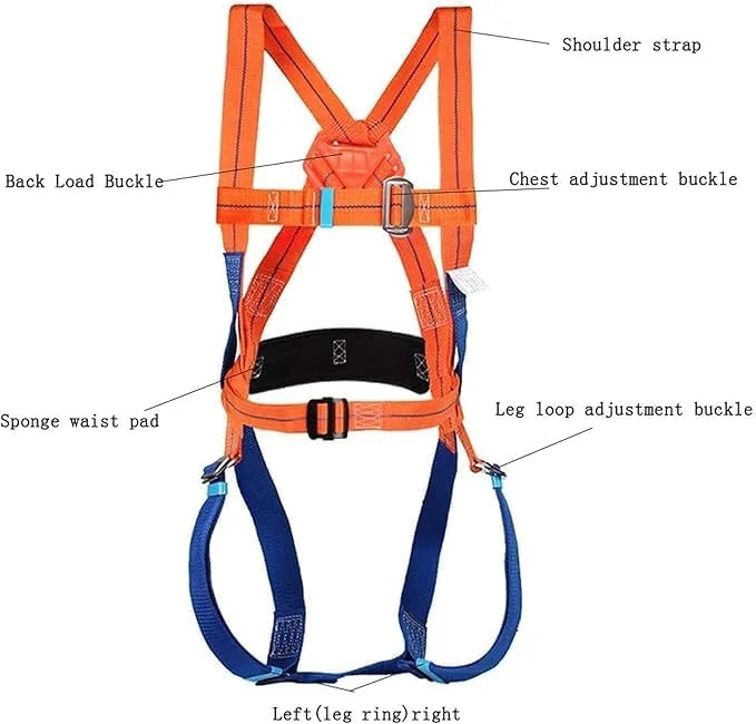 هارنس ایمنی تمام بدن محافظت در برابر سقوط - هارنس قابل تنظیم با حلقه D | کمربند ایمنی ضد سقوط صنعتی، ظرفیت 140 کیلوگرم برای ساخت و ساز، سقف سازی، صخره نوردی برج و استفاده صنعتی