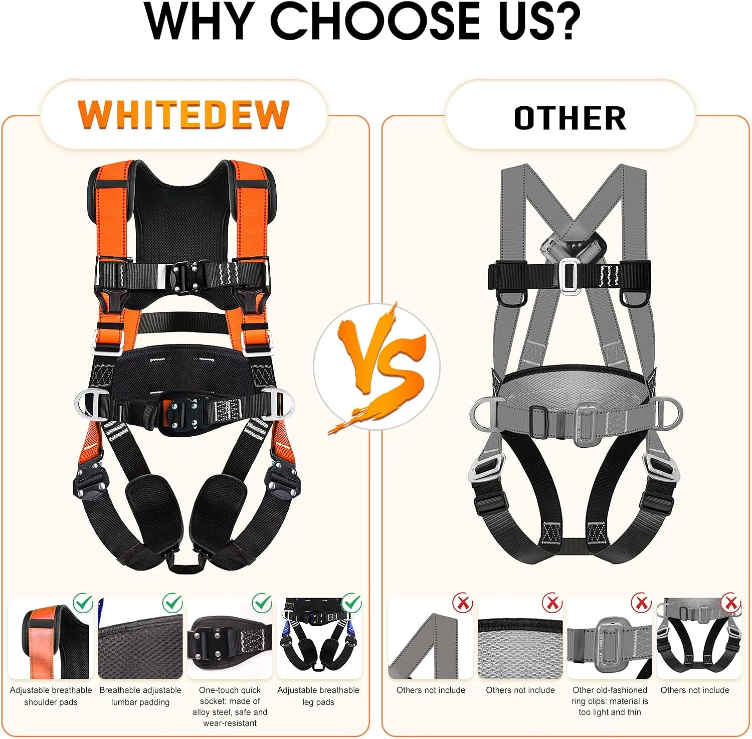 هارنس ایمنی WHITEDEW برای حفاظت در برابر سقوط، کیت هارنس ایمنی کار ساختمانی و سقف کاری هارنس ایمنی WHITEDEW برای حفاظت در برابر سقوط، کیت هارنس ایمنی کار ساختمانی و سقف کاری