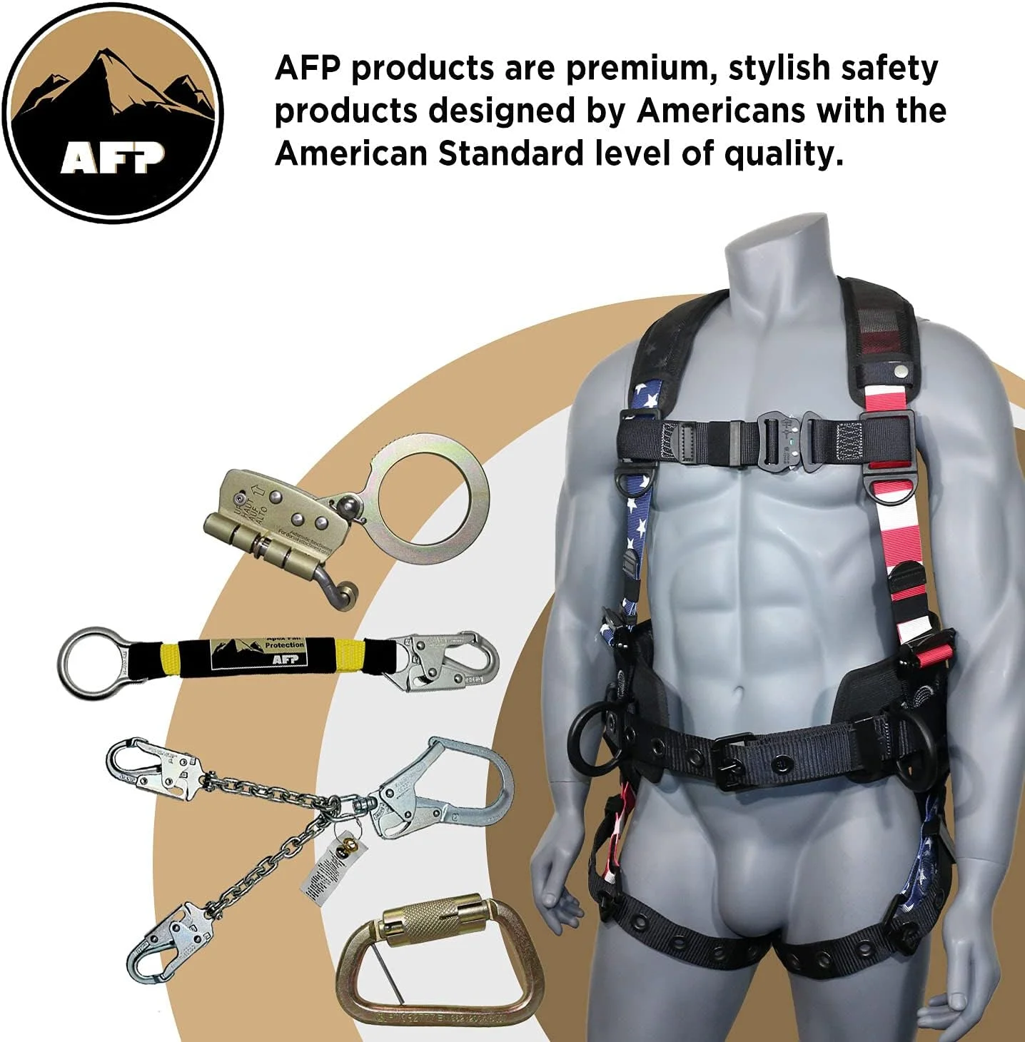 هارنس ایمنی تمام بدن ممتاز AFP Fall Protection، کمربند پشتیبانی ضخیم 8 اینچی، حلقه های D آلومینیومی، سگک زبانه ای (PPE OSHA/ANSI) - هارنس حفاظت از سقوط، هارنس های ایمنی برای ساخت و ساز مردان