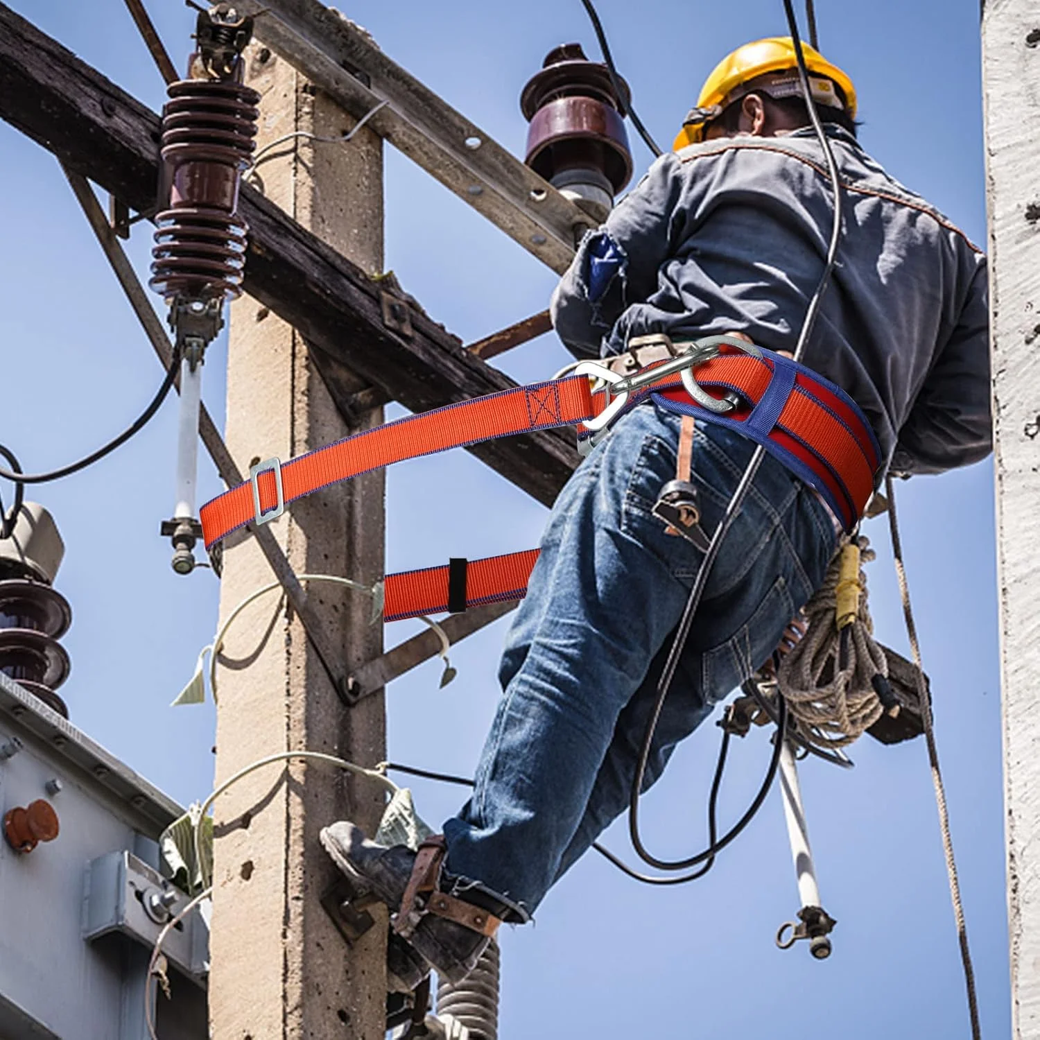 کمربند ایمنی Trsmima با طناب قابل تنظیم و پد کمر به روز شده - کمربند هارنس برای صعود به درخت - کیت حفاظت در برابر سقوط برای صعود و ایمنی نردبان