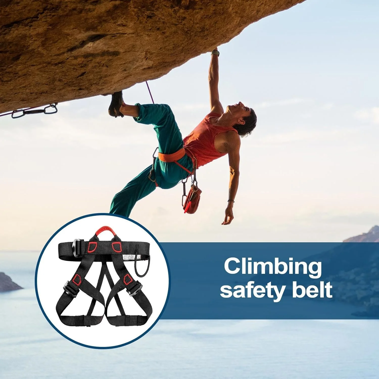 هارنس صخره نوردی، کمربند ایمنی، کمربند ایمنی نیم تنه، کمربند کوهنوردی قابل تنظیم، پشتیبانی سبک وزن و ایمن کمر، تجهیزات حرفه ای کوهنوردی، محافظت در برابر سقوط برای درخت، آتش نشانی و نجات