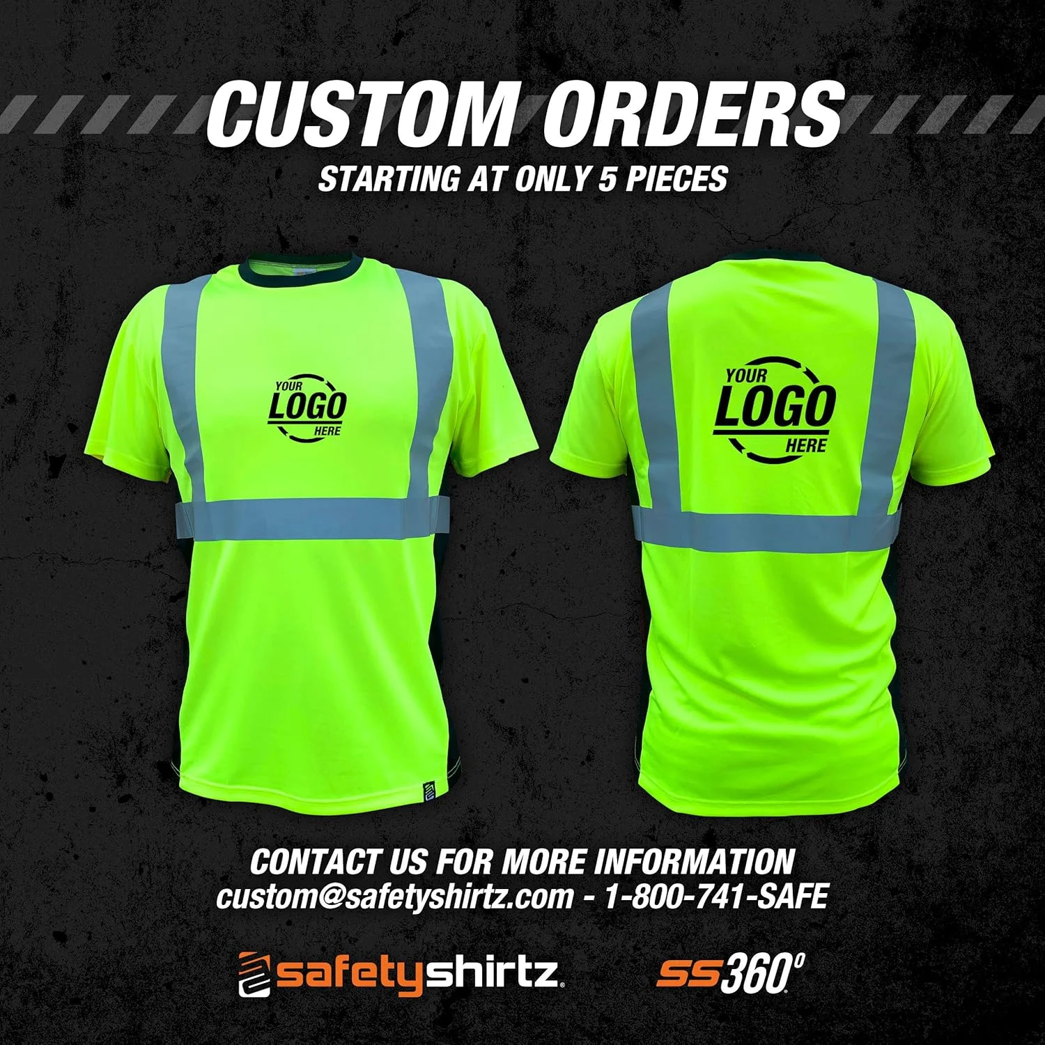 تی شرت ایمنی کلاس 2 SafetyShirtz SS360، زرد (سبز ایمنی) با تهویه در طرفین