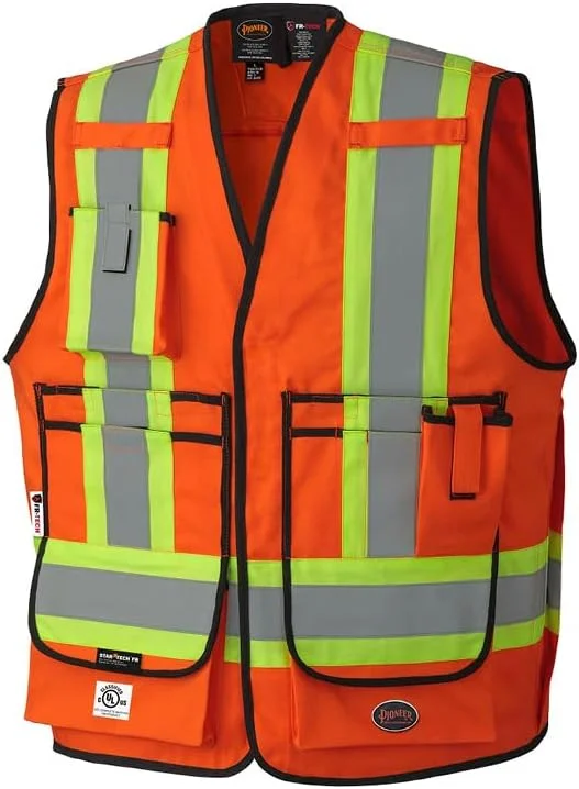 جلیقه ایمنی مهندسی Pioneer V2540750U- LFR-Tech Hi-Vis 88/12 7 oz FR/ARC-Rated با دید بالا و بست دکمه ای