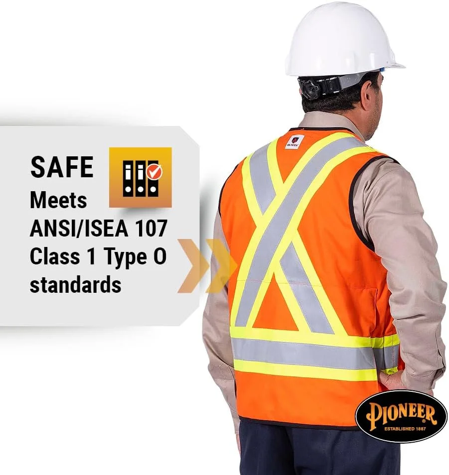 جلیقه ایمنی مهندسی Pioneer V2540750U- LFR-Tech Hi-Vis 88/12 7 oz FR/ARC-Rated با دید بالا و بست دکمه ای
