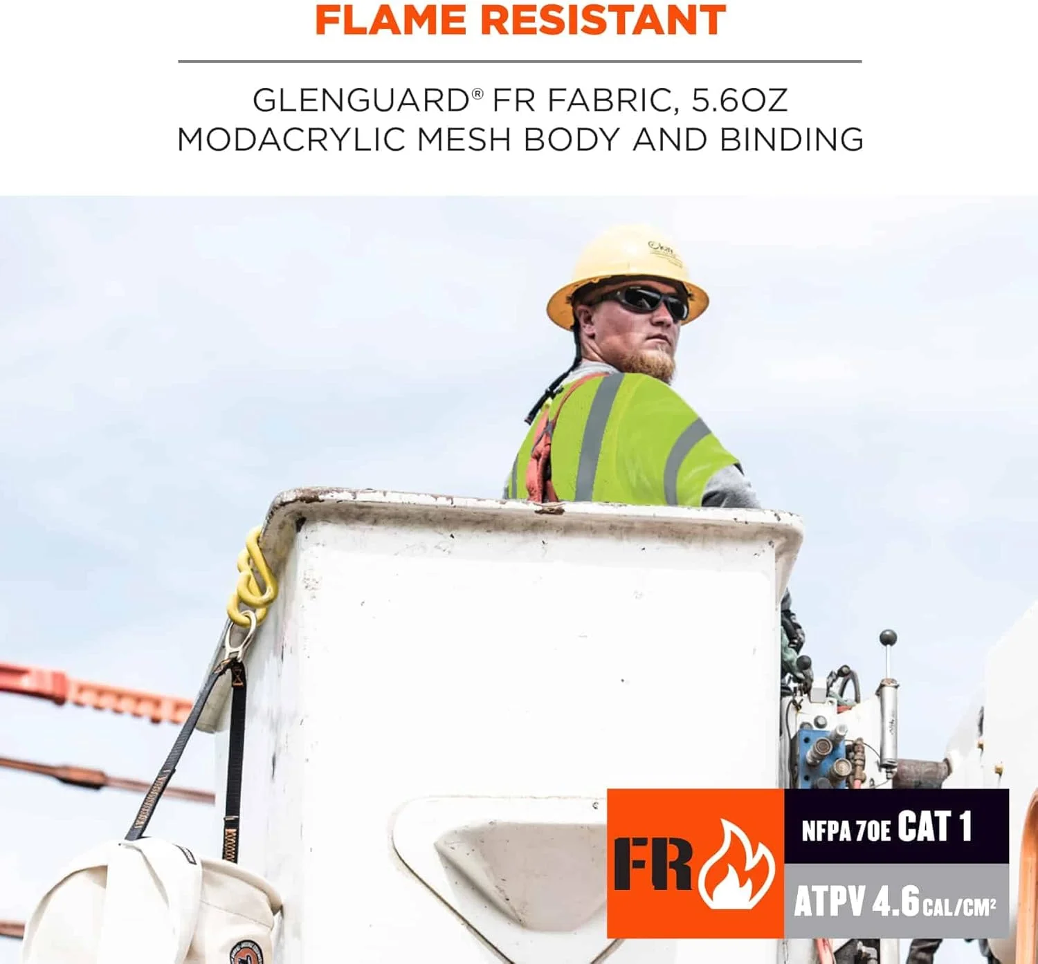 جلیقه ایمنی آستین دار ضد آتش مهارکننده Ergodyne GloWear 8356FRHL ANSI Class 3، لیمویی، سایز کوچک/متوسط