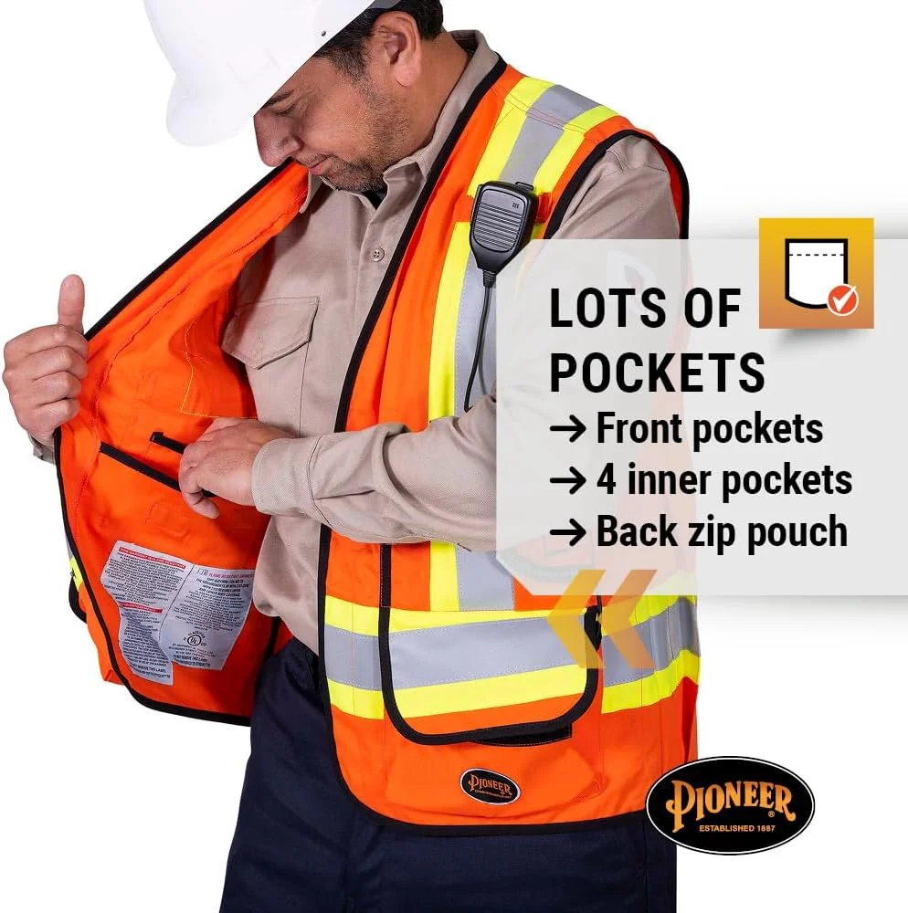 جلیقه ایمنی مهندسی Pioneer V2540750U- LFR-Tech Hi-Vis 88/12 7 oz FR/ARC-Rated با دید بالا و بست دکمه ای