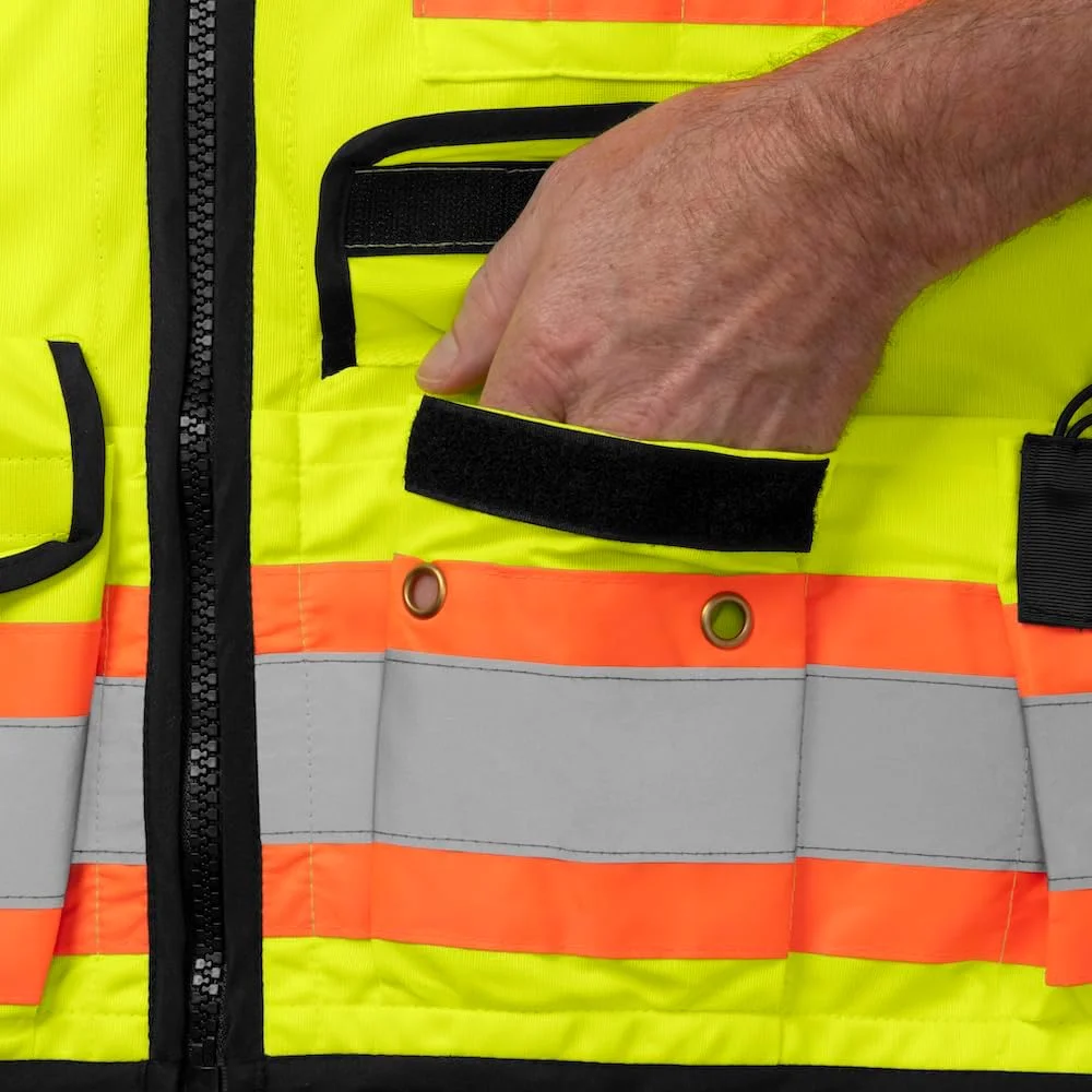 جلیقه ایمنی مهندسی پلی استر مقاوم در برابر آتش Ironwear 1278FR-L-06-3XL کلاس 2 ANSI با نوار بازتابنده نقره ای 2 اینچی، لیمویی، سایز 3X-Large