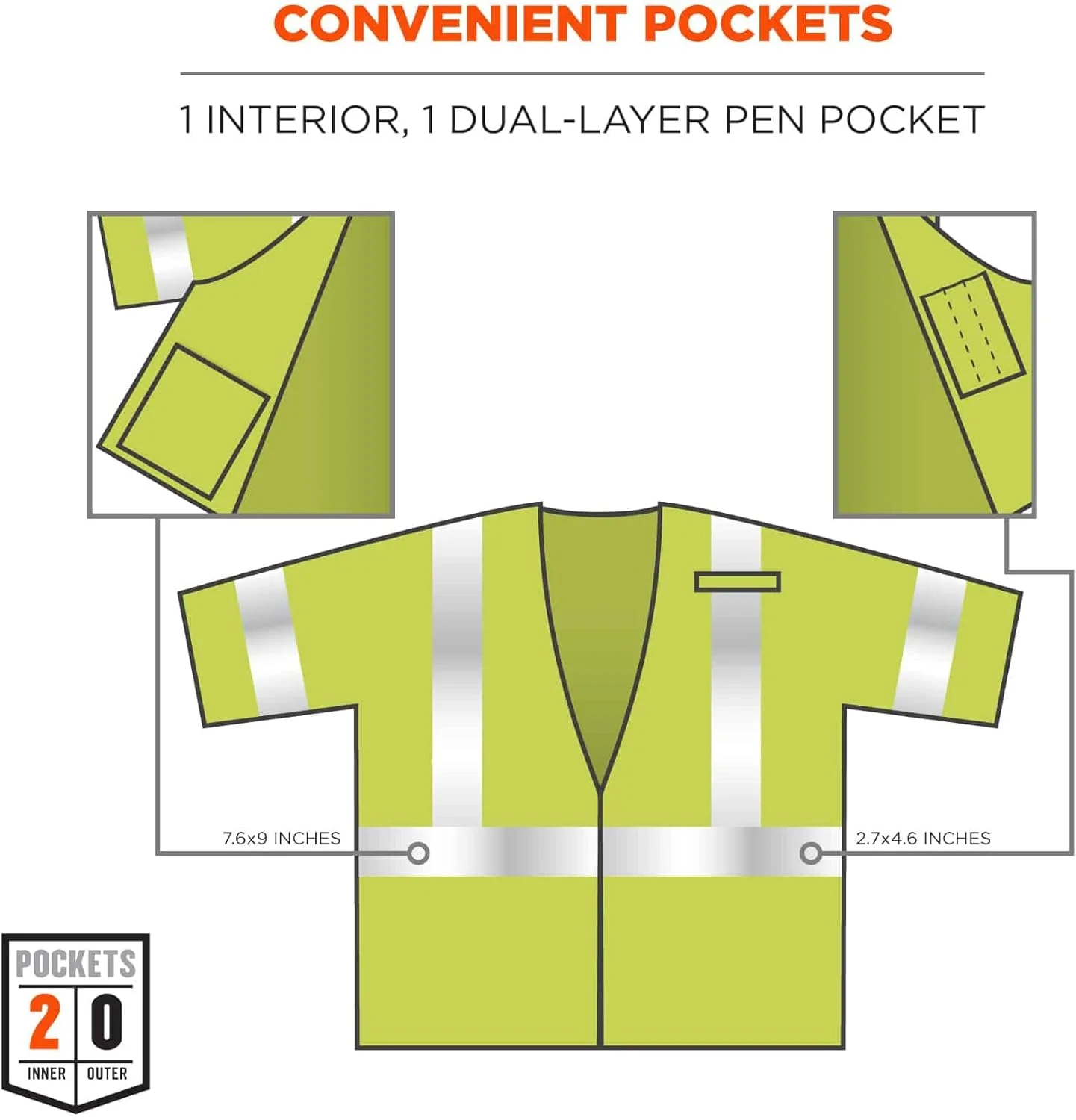 جلیقه ایمنی آستین دار ضد آتش مهارکننده Ergodyne GloWear 8356FRHL ANSI Class 3، لیمویی، سایز کوچک/متوسط