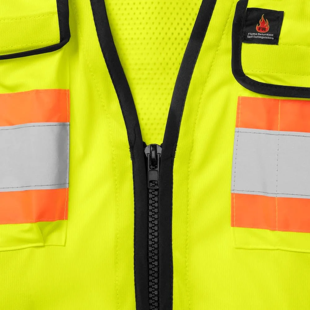 جلیقه ایمنی مهندسی پلی استر مقاوم در برابر آتش Ironwear 1278FR-L-06-3XL کلاس 2 ANSI با نوار بازتابنده نقره ای 2 اینچی، لیمویی، سایز 3X-Large