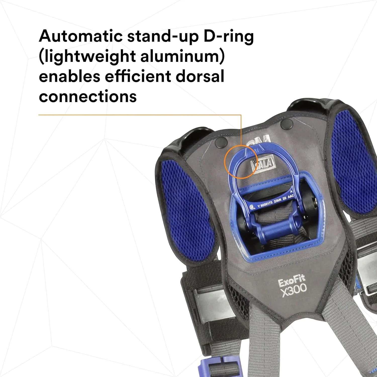 هارنس ایمنی موقعیت یابی ساختمانی راحت 3M 1113121 DBI-SALA ExoFit X300، حفاظت از سقوط ساختمانی، حلقه های D آلومینیومی پشتی و باسن، سگک های اتصال سریع قفل خودکار پا و سینه، سایز کوچک