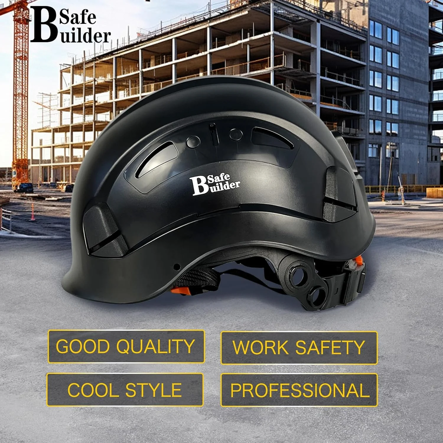 کلاه ایمنی صنعتی سیف‌بیلدِر با نقاب داخلی، کلاه سخت ABS با نقاب، کلاه ایمنی با تهویه قابل تنظیم، محافظ سر ساختمانی مطابق با استاندارد ANSI Z89.1