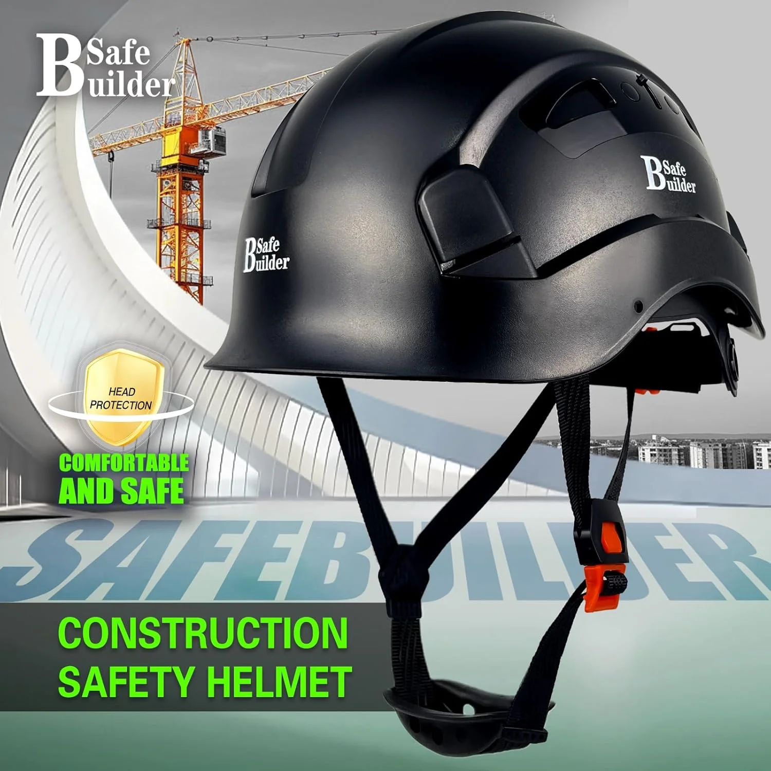 کلاه ایمنی صنعتی سیف‌بیلدِر با نقاب داخلی، کلاه سخت ABS با نقاب، کلاه ایمنی با تهویه قابل تنظیم، محافظ سر ساختمانی مطابق با استاندارد ANSI Z89.1