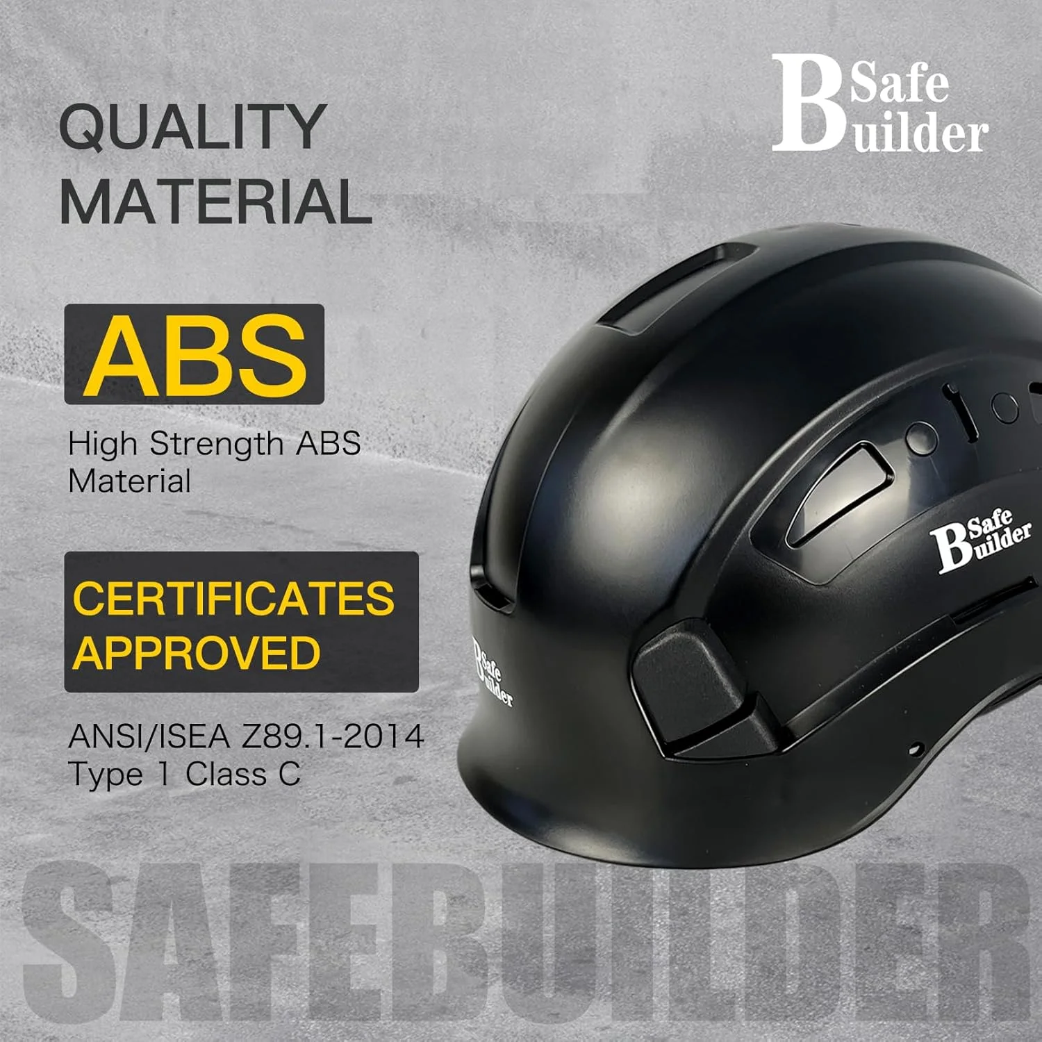 کلاه ایمنی صنعتی سیف‌بیلدِر با نقاب داخلی، کلاه سخت ABS با نقاب، کلاه ایمنی با تهویه قابل تنظیم، محافظ سر ساختمانی مطابق با استاندارد ANSI Z89.1