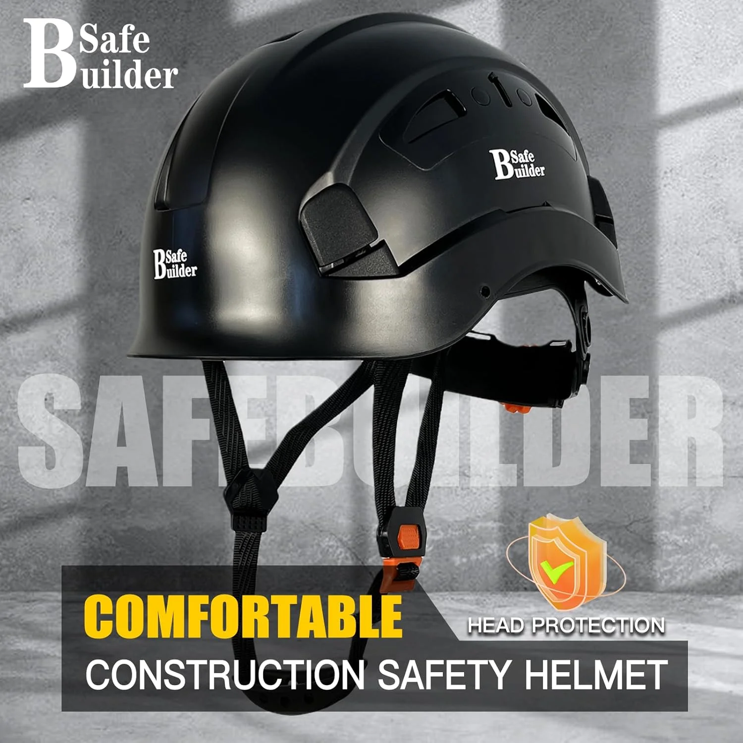 کلاه ایمنی صنعتی سیف‌بیلدِر با نقاب داخلی، کلاه سخت ABS با نقاب، کلاه ایمنی با تهویه قابل تنظیم، محافظ سر ساختمانی مطابق با استاندارد ANSI Z89.1