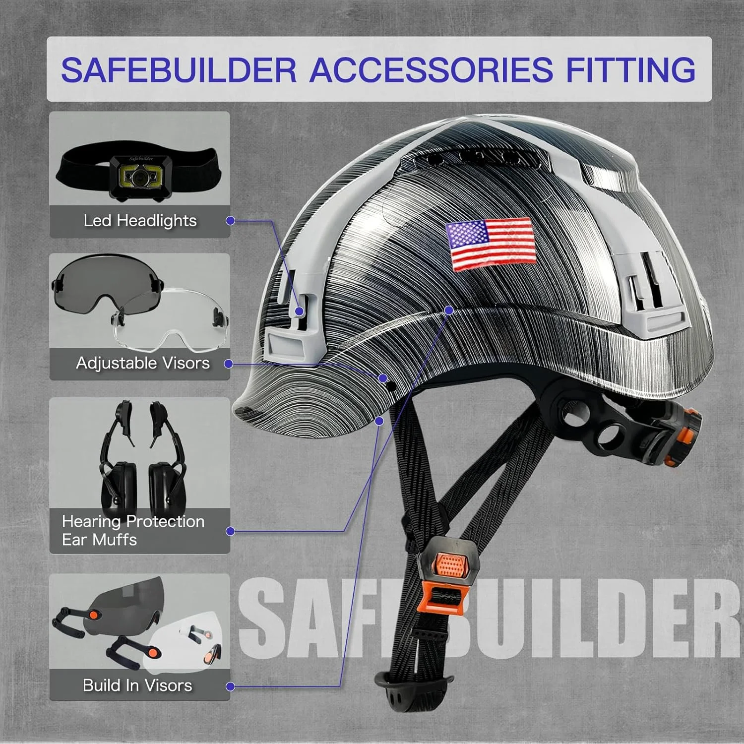 کلاه ایمنی SAFEBUILDER H1X برای مهندسی ساخت و ساز، سیستم تعلیق 6 نقطه ای، کلاه سخت تهویه دار، محافظ سر سبک وزن برای کار در فضای باز، ANSI Z89.1 کلاه ایمنی SAFEBUILDER H1X برای مهندسی ساخت و ساز، سیستم تعلیق 6 نقطه ای، کلاه سخت تهویه دار، محافظ سر سبک وزن برای کار در فضای باز، ANSI Z89.1