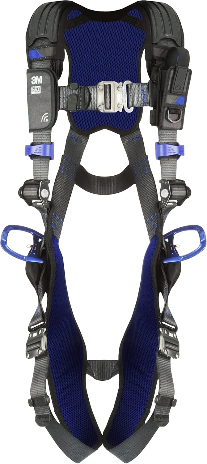 هارنس ایمنی موقعیت یابی جلیقه ای راحت DBI-SALA ExoFit X300 مدل 3M 113058، محافظت در برابر سقوط، OSHA، ANSI، صنعت عمومی، حلقه D آلومینیومی پشتی و باسن، سگک های اتصال سریع خود قفل شونده پا و سینه، 2X