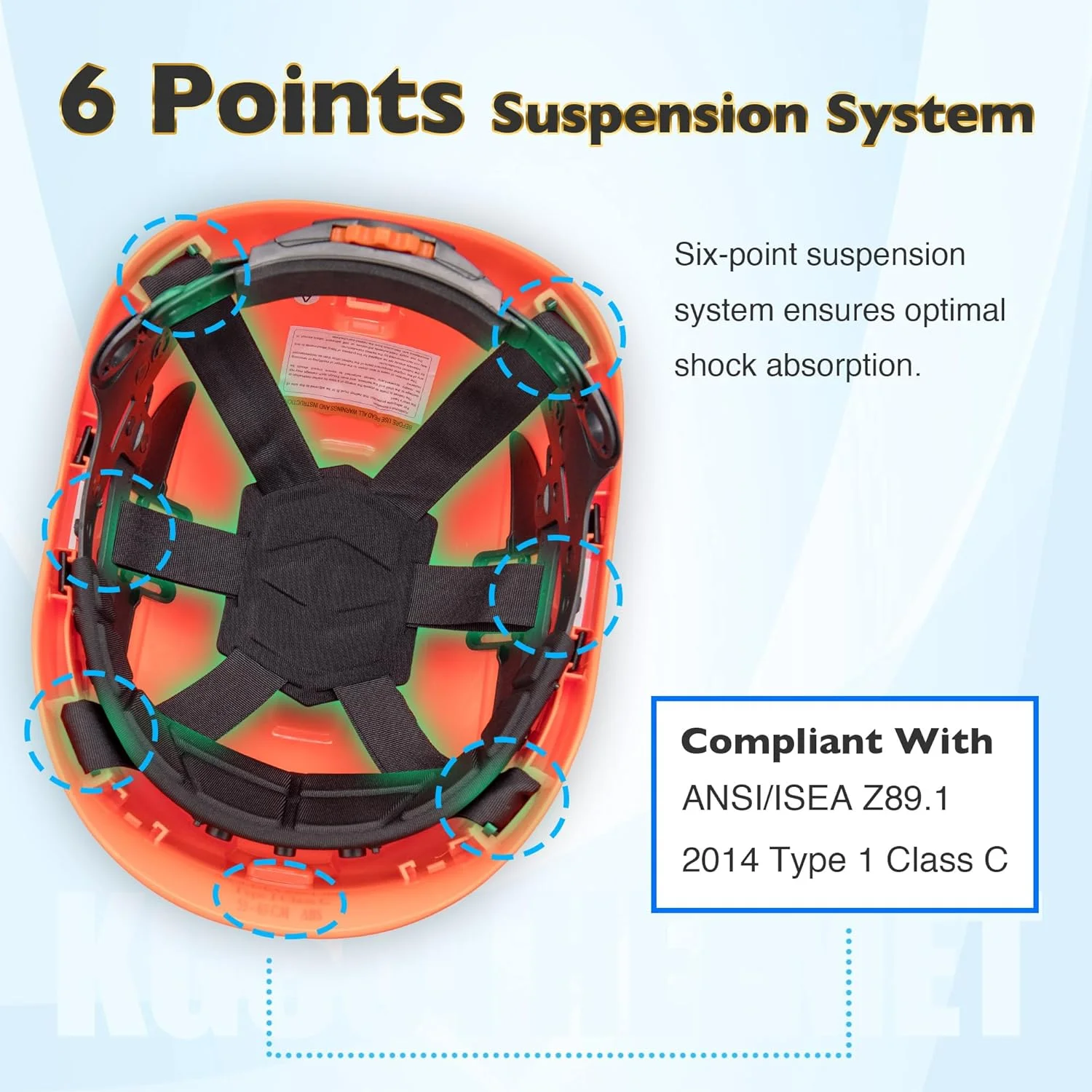کلاه ایمنی سخت تهویه دار، کلاه کار ABS با سیستم تعلیق 6 نقطه ای قابل تنظیم، دارای گواهینامه ANSI Z89.1 برای ساخت و ساز، صخره نوردی و مصارف صنعتی، نارنجی