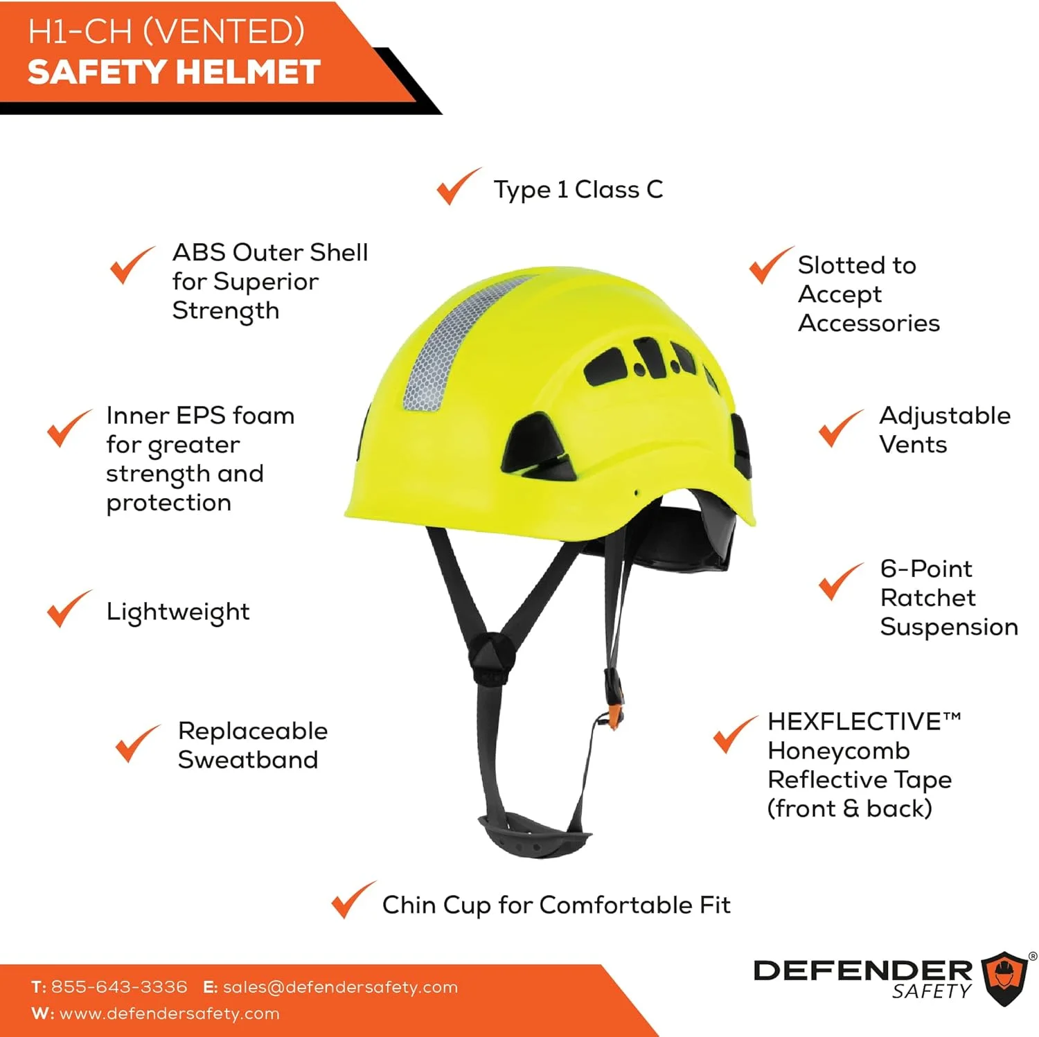 کلاه ایمنی ساختمانی Defender Safety H1 با نقاب استاندارد ANSI Z89.1