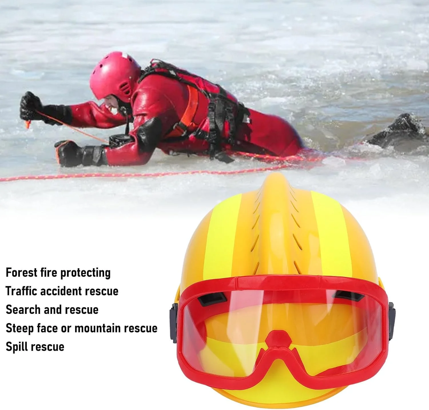 کلاه ایمنی نجات Haofy با چراغ پیشانی، بند چانه قابل تنظیم و نوار بازتابنده برای آتش نشانی اضطراری و ساخت و ساز