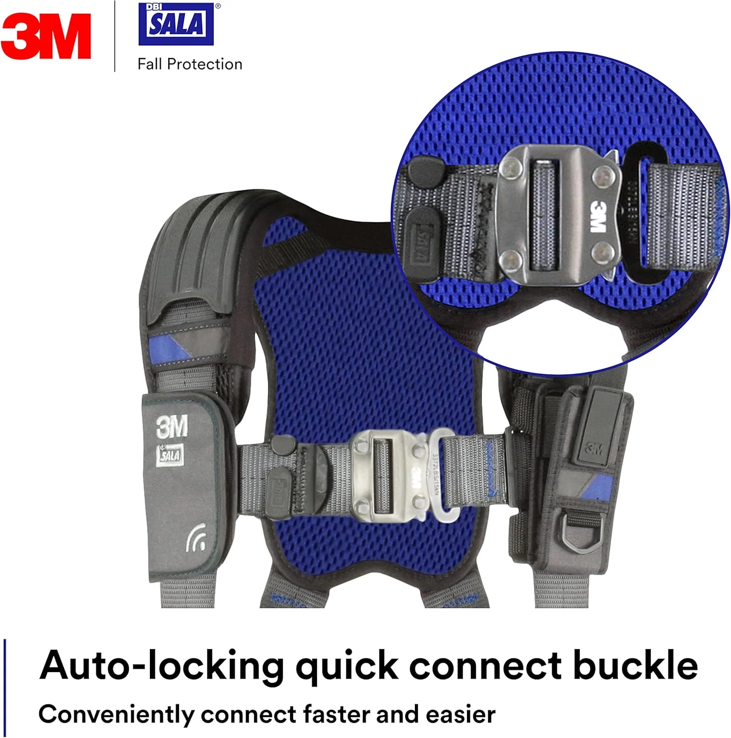 هارنس ایمنی موقعیت یابی جلیقه ای راحت DBI-SALA ExoFit X300 مدل 3M 113058، محافظت در برابر سقوط، OSHA، ANSI، صنعت عمومی، حلقه D آلومینیومی پشتی و باسن، سگک های اتصال سریع خود قفل شونده پا و سینه، 2X