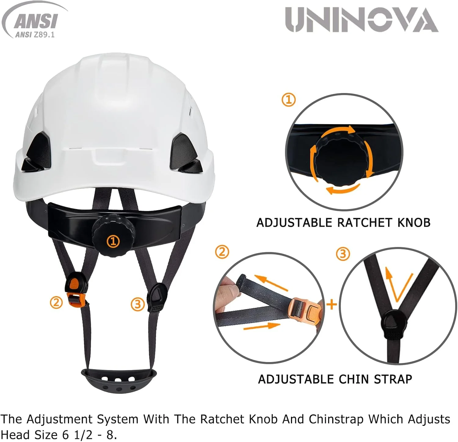 کلاه ایمنی ساختمانی UNINOVA با نقاب - کلاه تهویه دار تایید شده ANSI Z89.1 با سیستم تعلیق храповик 6 نقطه ای، ایده آل برای ساخت و ساز