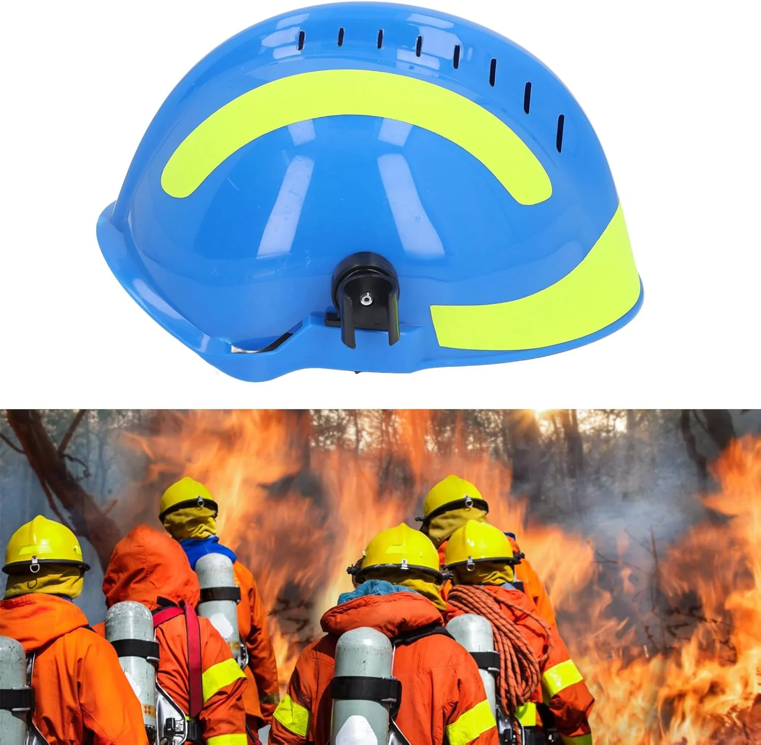 کلاه ایمنی، مقاوم در برابر حرارت، جذب شوک حرارتی، مقاوم در برابر شعله، مقاوم در برابر تشعشعات حرارتی و نوری، مناسب برای شرایط اضطراری در فضای باز (آبی)